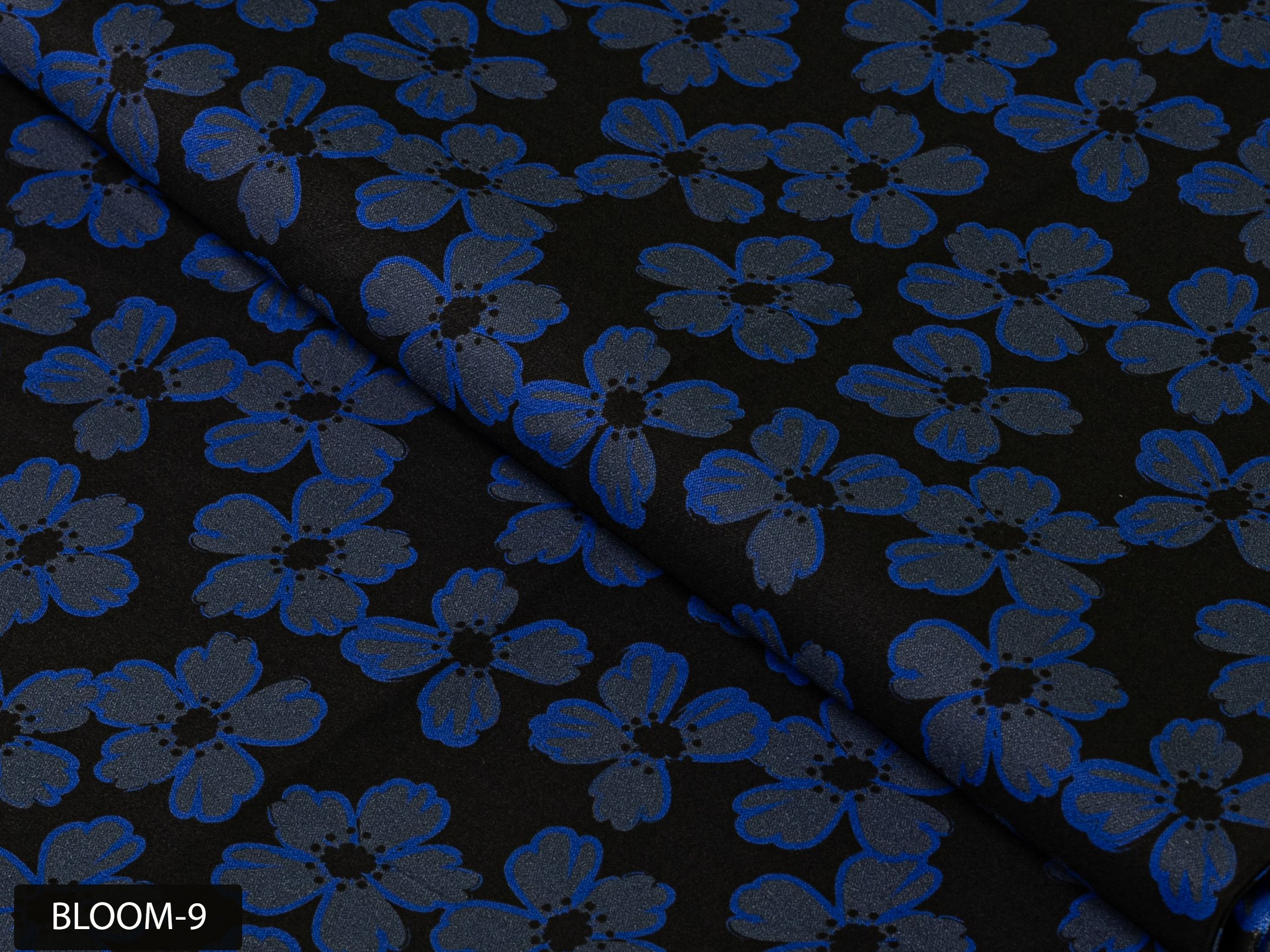 Blue Tonal Floral Shirt on Black